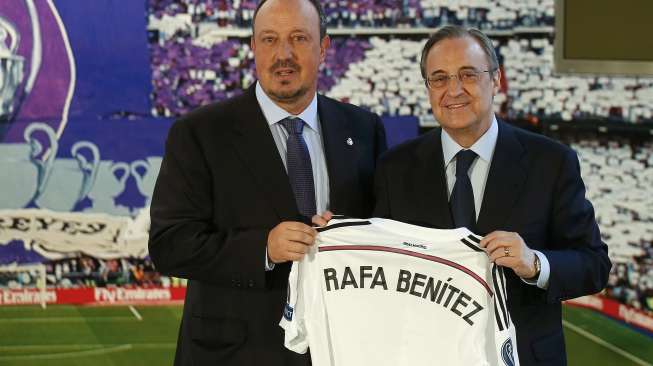 Rafael Benitez diperkenalkan secara resmi sebagai pelatih Real Madrid di Stadion Santiago Bernabeu, Rabu (3/6).