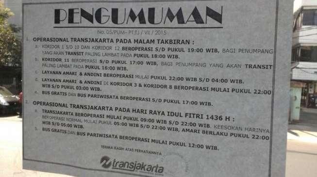 Jadwal Operasi Transjakarta Pada Malam Takbiran dan Idul Fitri