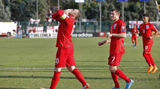 Reaksi Wayne Rooney usai menjebol gawang San Marino (6/9) [Reuters/Carl Recine]