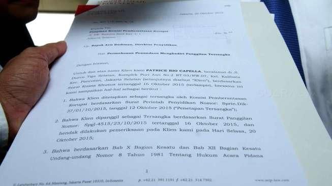 Kedatangan Maqdir untuk memberikan surat permohonan penundaan pemeriksaan Rio sebagai tersangka.