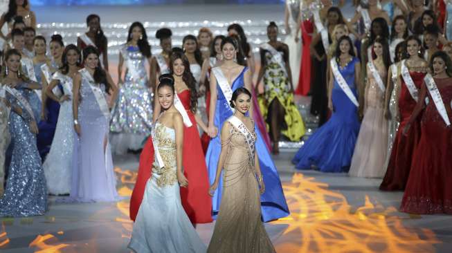 Pada Miss World di Sanya, Cina, Sabtu (19/12/2015) itu, Maria Harfanti menyabet gelar juara ketiga. Juara pertama direbut Miss Spanyol Mireia Lalaguna Royo disusul Miss Rusia Sofia Nikitchuk  di tempat kedua. [Reuters]