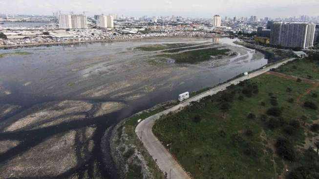 Sejumlah sudut Waduk Pluit masih dipenuhi sampah dari masyarakat yang belum peduli.