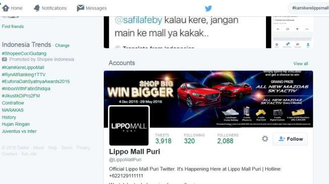 Sebut Pengunjung Kere, Lippo Mall Jadi Bulan-bulanan di Twitter