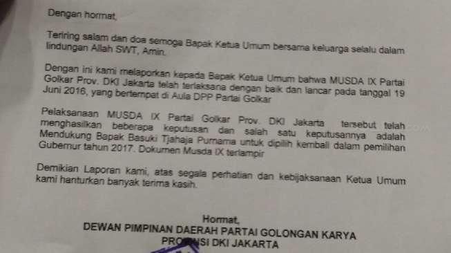 Golkar Jakarta Ajukan Surat Usung Ahok ke Setya Novanto