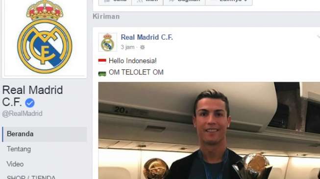 Wow! Ada Tulisan "Om Telolet Om" di Akun FB Resmi Real Madrid