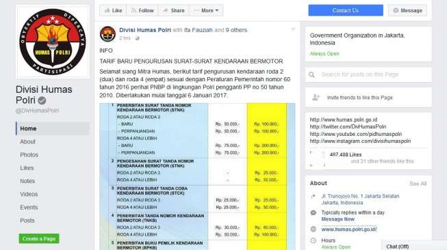 Polri Umumkan Kenaikan Tarif Surat Kendaraan, Netizen "Menjerit"