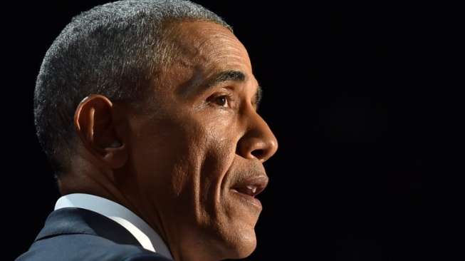 Presiden AS Barack Obama saat pidato perpisahannya di Chicago. [AFP]