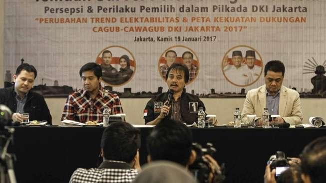 Rilis Hasil Survei Perubahan Trend Elektabilitas dan Peta Kekuatan Dukungan Cagub- Cawagub di Pilkada DKI Jakarta 2017, Kamis (19/1).