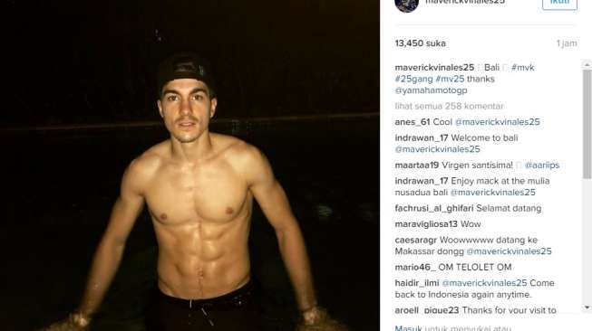 Pebalap baru Movistar Yamaha MotoGP, Maverick Vinales, mengunggah fotonya saat liburan di Bali [Instagram@maverickvinales25]