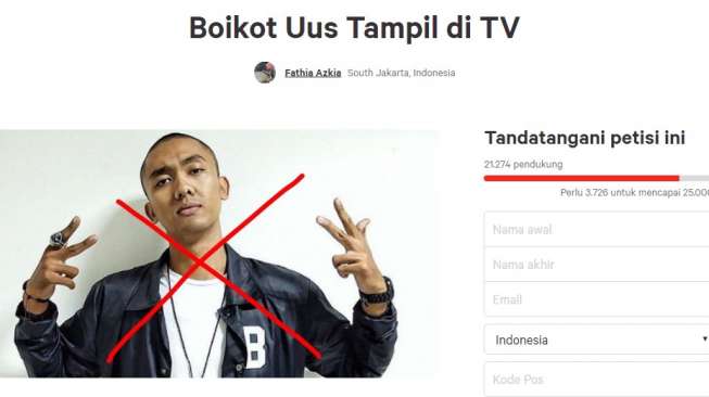 Petisi Boikot Uus Tampil di TV Tembus 21 Ribu