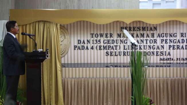 Acara peresmian Tower Mahkamah Agung RI, di Jakarta, Selasa (31/1).