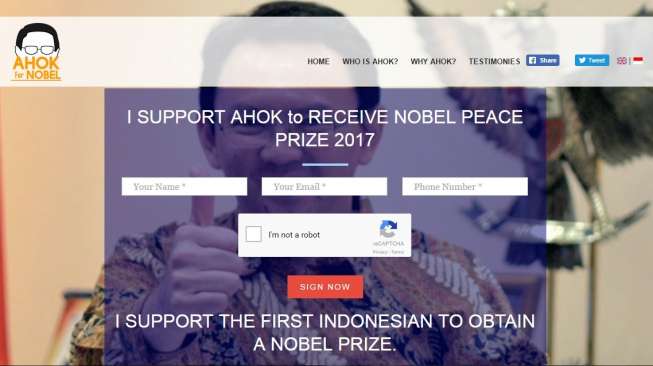 Ada Penggalangan Dukungan Ahok Dapat Nobel Perdamaian Dunia