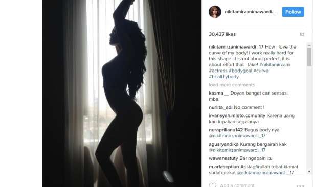 Wow! Nikita Mirzani Pamer Siluet Pose Menantang