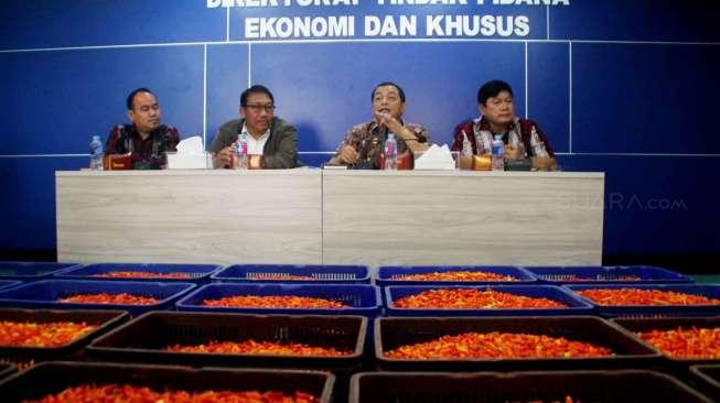 Rilis pengungkapan kasus penimbunan cabai di Bareskrim Polri, Jakarta, Jumat (3/3).