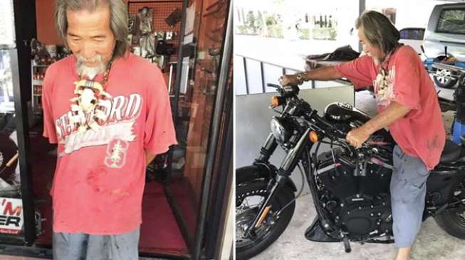 Kakek Lusuh Mirip Gelandangan Beli Harley Davidson