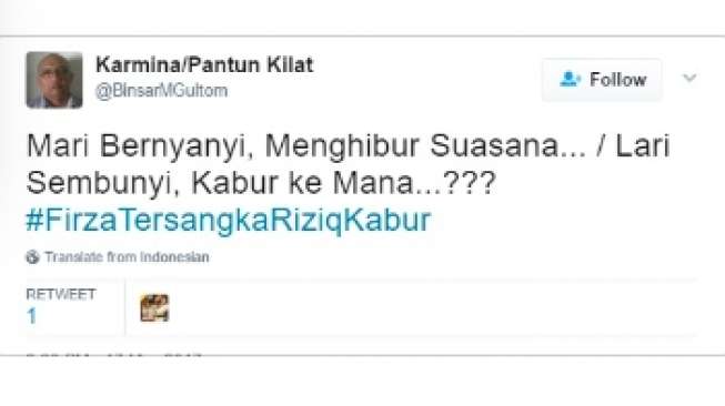 Firza Tersangka, Netizen Ramaikan Tagar #FirzaTersangkaRiziqKabur