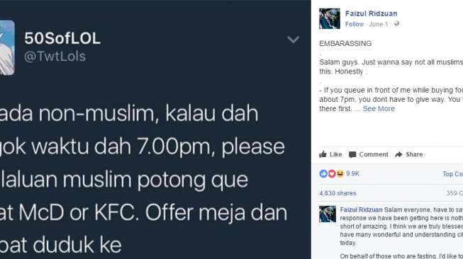 Kicauan Nyinyir Minta Non-Muslim Mengalah Antre Makanan Berbuka