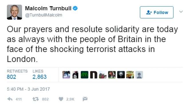 Kicauan Perdana Menteri Australia, Malcolm Turnbull. [Twitter]