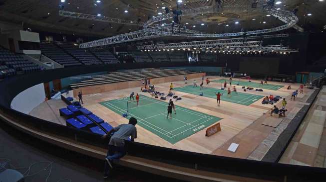 Jelang pelaksanaan kejuaraan BCA Indonesia Open 2017 di Plenary Hall, JCC Senayan, Jakarta, Sabtu (10/6).