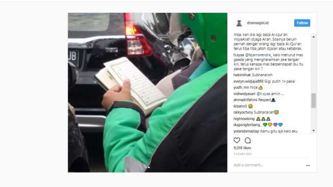 Salut! Macet di Jalan, Driver Ojek Online Ini Baca Al Quran