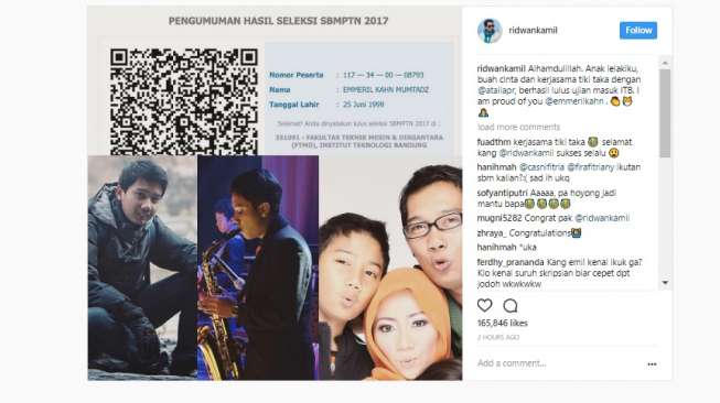 Anak Ridwan Kamil Lolos SBMPTN, Tebak Kampus Apa yang Menerimanya