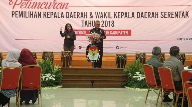 Komisi Pemilihan Umum (KPU) meluncurkan secara resmi dimulainya tahapan pelaksanaan pemilihan kepala daerah (Pilkada) Serentak 2018 di kantor KPU, Jakarta, Rabu (14/6).