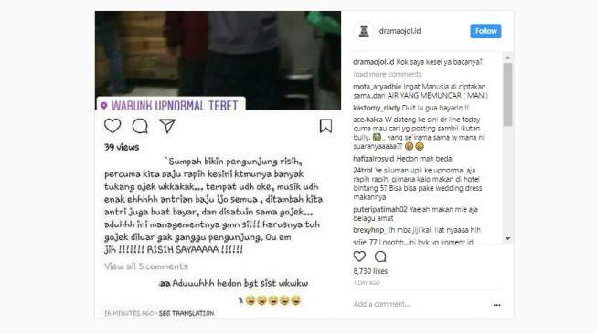 Viral, Orang Ini Tak Mau Antre Bareng Ojek Online di Restoran