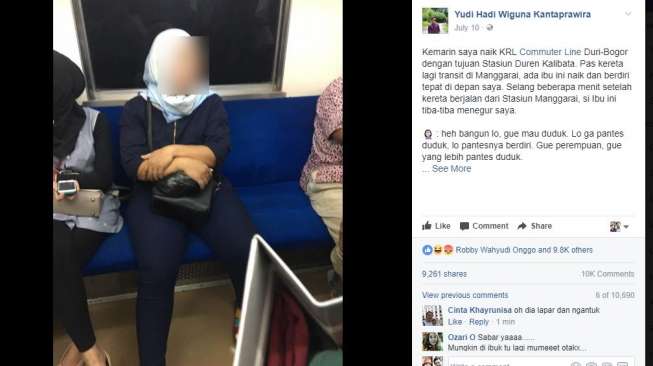 Viral! Ibu di KRL Ini Larang Penumpang Lelaki Duduk