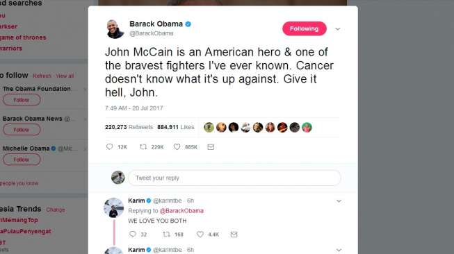 Tweet Obama untuk McCain