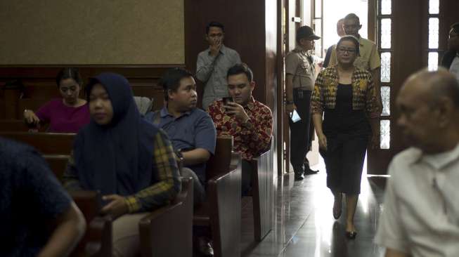 Anggota Fraksi Hanura DPR Miryam S. Haryani menjalani sidang eksepsi di Pengadilan Tipikor, Jakarta, Senin (24/7).