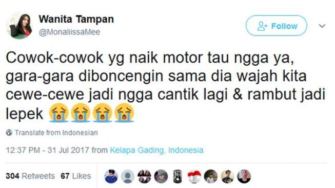 Mengeluh Dandanan Rusak karena Naik Motor, Perempuan Ini Dikecam