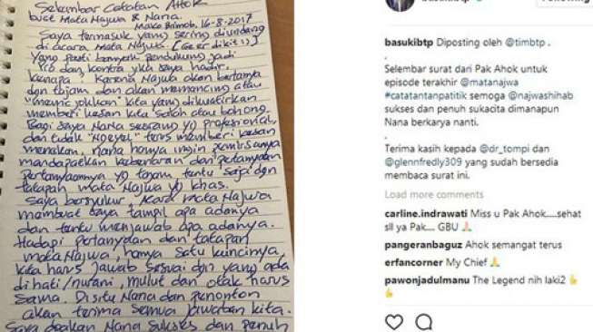 Dari Balik Penjara, Inilah Isi Surat Ahok untuk Najwa Shihab