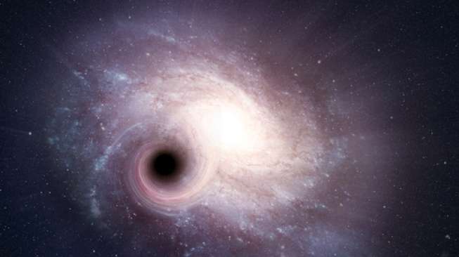Ilustrasi sebuah galaksi dan lubang hitam di dalamnya. [Shutterstock]