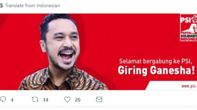 Gabung PSI, Giring Nidji Banjir Ucapan Selamat Politikus Muda