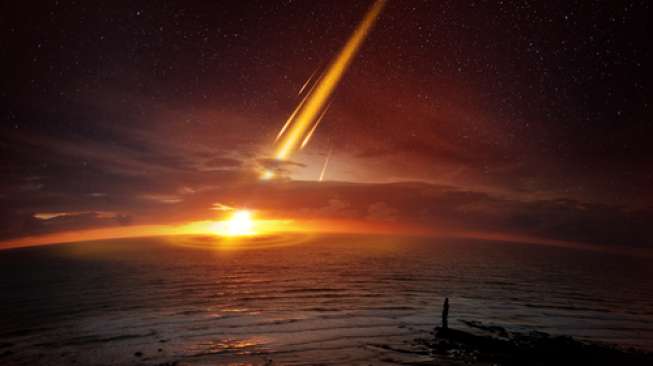 Ilustrasi sebuah asteroid melesat sebelum membentur permukaan Bumi. [Shutterstock]