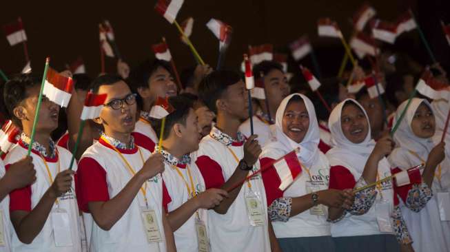 Penyuluhan mengenai bahaya narkoba untuk pelajar se-DKI Jakarta di JI Expo, Kemayoran, Jakarta, Rabu (11/10).