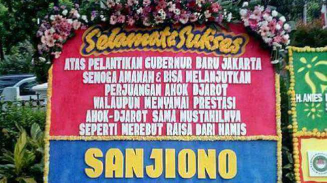 Anies-Sandi Dilantik, Banyak Karangan Bunga untuk Ahok-Djarot