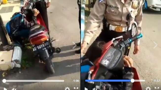 Terjaring Razia, Siswa SMP Menangis Sembari Peluk Motornya