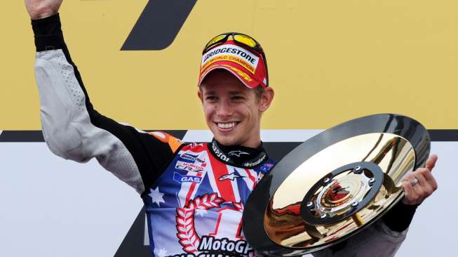 Casey Stoner saat jadi juara dunia MotoGP bersama Repsol Honda tahun 2011. [AFP]