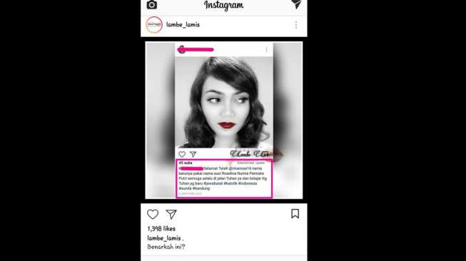 Postingan Rina Nose. [Instagram]