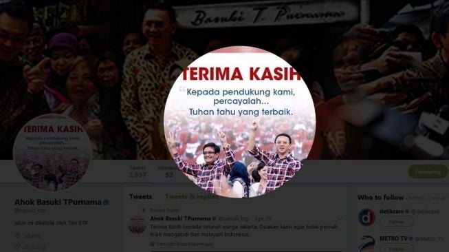 Ahok Paling Populer di Twitter Indonesia Sepanjang 2017