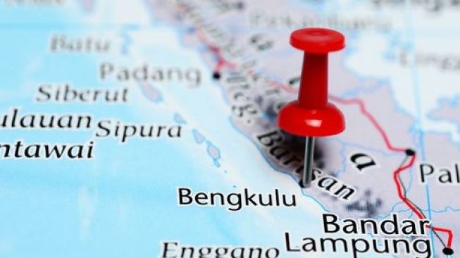 Provinsi Bengkulu ditandai pin di peta. [shutterstock]