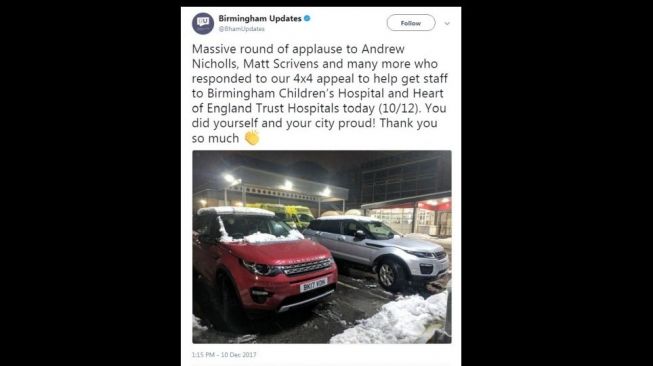 4x4 jadi penyelamat di tengah badai salju. [Twitter]