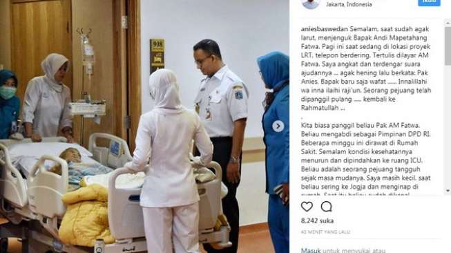 AM Fatwa Wafat, Anies: Seorang Pejuang Telah Dipanggil Pulang