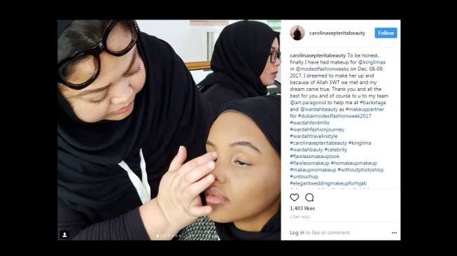 Hasil make up Carolina Septarita pada Halima Aden. [Instagram]