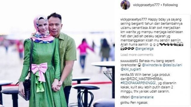 Ucapan selamat ultah Vicky Prasetyo ke Angel Lelga di Instagram.