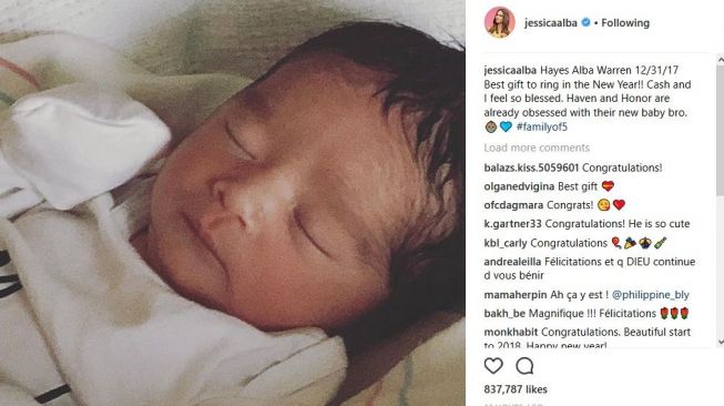 Jessica Alba melahirkan anak ketiga berjenis kelamin laki-laki. (Instagarm)