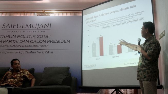 Saiful Mujani Research and Consulting (SMRC) menggelar survei nasional Tahun Politik 2018, Kekuatan Partai Politik dan Calon Presiden, di Jakarta, Selasa (2/1).