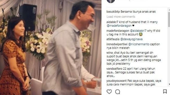 Potret kemesraan Ahok dan Veronica Tan. [Akun Instagram Ahok dan Veronica/screenshot]