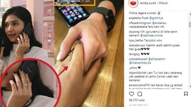 Artis Mikha Tambayong memakai cincin diduga bertunangan. [Instagram]